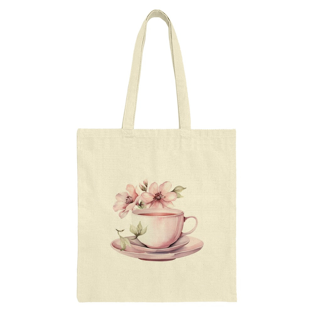 Floral Tea Cup Tote Bag, Watercolor Flower Design, Tea Lover Gift, Cute Shopping Bag, Everyday Tote, Trendy Bag, Unique Tote Bag, Art Print - Tawshia