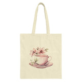 Floral Tea Cup Tote Bag, Watercolor Flower Design, Tea Lover Gift, Cute Shopping Bag, Everyday Tote, Trendy Bag, Unique Tote Bag, Art Print - Tawshia