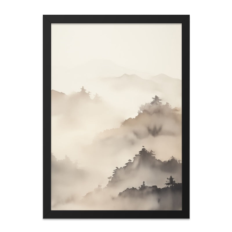Foggy Mountain Wall Art, Misty Landscape Print, Minimalist Nature Scenery, Neutral Tone Art, Serene Home Decor, Atmospheric Poster - Tawshia
