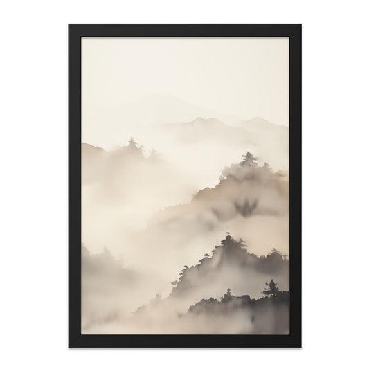 Foggy Mountain Wall Art, Misty Landscape Print, Minimalist Nature Scenery, Neutral Tone Art, Serene Home Decor, Atmospheric Poster - Tawshia