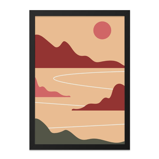 Abstract Landscape Wall Art, Geometric Mountain Print, Minimalist Desert Sun Poster, Modern Home Decor - Tawshia