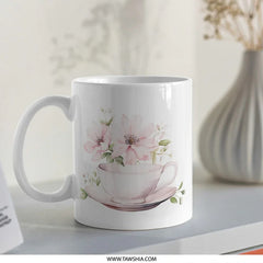 Floral Tea Cup Mug, Flower Arrangement Coffee Cup, Watercolor Tea Cup Art Mug, Botanical Illustration Tea Time, Gift for Tea Lovers - Tawshia