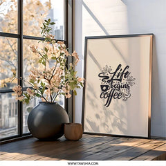 Coffee Lover Wall Art, Life Begins After Coffee Print, Kitchen Decor, Coffee Quote, Motivational Wall Decor, Modern Wall Art - Tawshia