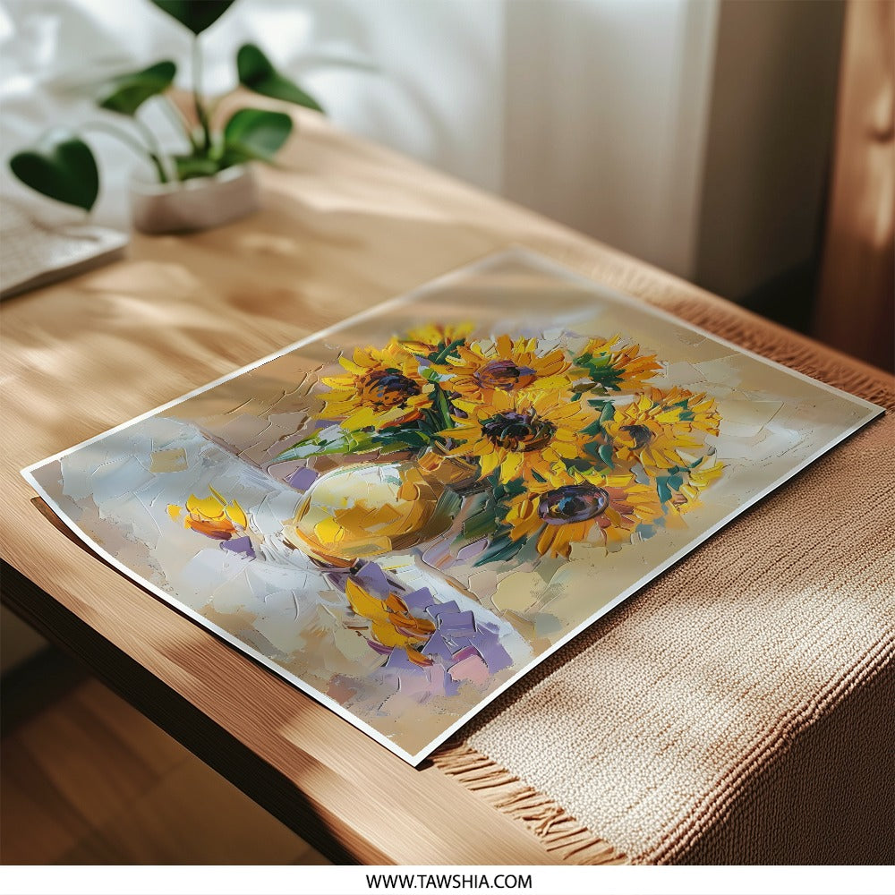 Sunflower Still Life Photographic Print, Yellow Floral Art, Vibrant Flower Bouquet, Home Decor Art, Impressionist Painting Style - Tawshia