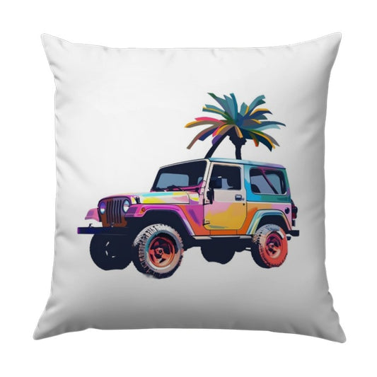 Jeep Pillow, Colorful Car Throw Pillow, Tropical Palm Tree Cushion, Unique Home Decor, Automotive Art Accent Pillow, Vacation Vibes Decor - Tawshia