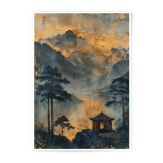 Asian Landscape Photographic Print, Mountain Lake Wall Art, Japanese Temple Decor, Scenic Fine Art Print, Home Decor Gift - Tawshia
