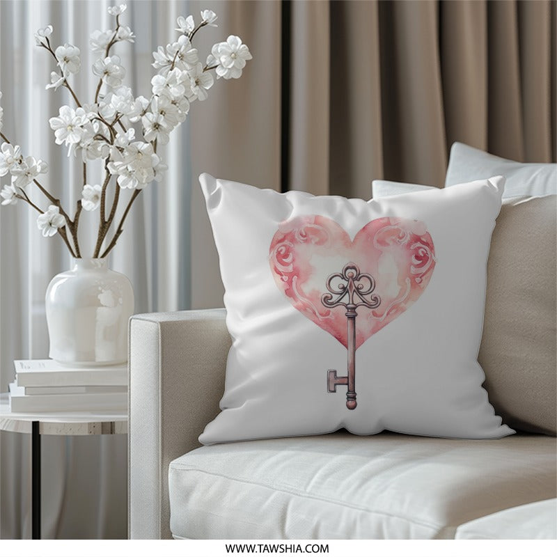 Heart Key Pillow, Romantic Decor, Love Gift, Valentine's Day Present, Home Accent Pillow, Decorative Cushion, Cute Throw Pillow - Tawshia