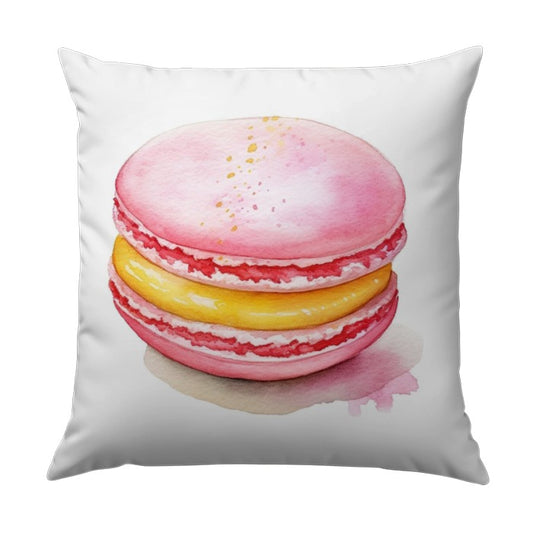 Macaron Pillow, Watercolor Food Art, Cute Kitchen Decor, Pink and Yellow Decorative Cushion, Unique Home Gift - Tawshia