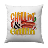 Chillin' and Grillin' Pillow, BBQ Pillow, Grill Master Pillow, Sausage Pillow, Novelty Pillow, Home Decor Pillow, Gift For Dad Pillow - Tawshia