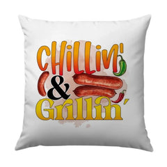Chillin' and Grillin' Pillow, BBQ Pillow, Grill Master Pillow, Sausage Pillow, Novelty Pillow, Home Decor Pillow, Gift For Dad Pillow - Tawshia
