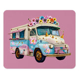 Floral Ice Cream Truck Mouse Pad, Cute Pink Flower Art, Whimsical Desk Decor, Unique Gift, Office Accessories - Tawshia