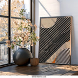 Modern Abstract Wall Art, Geometric Print, Diagonal Lines Art, Beige and Black Decor, Contemporary Wall Decor, Living Room Art - Tawshia