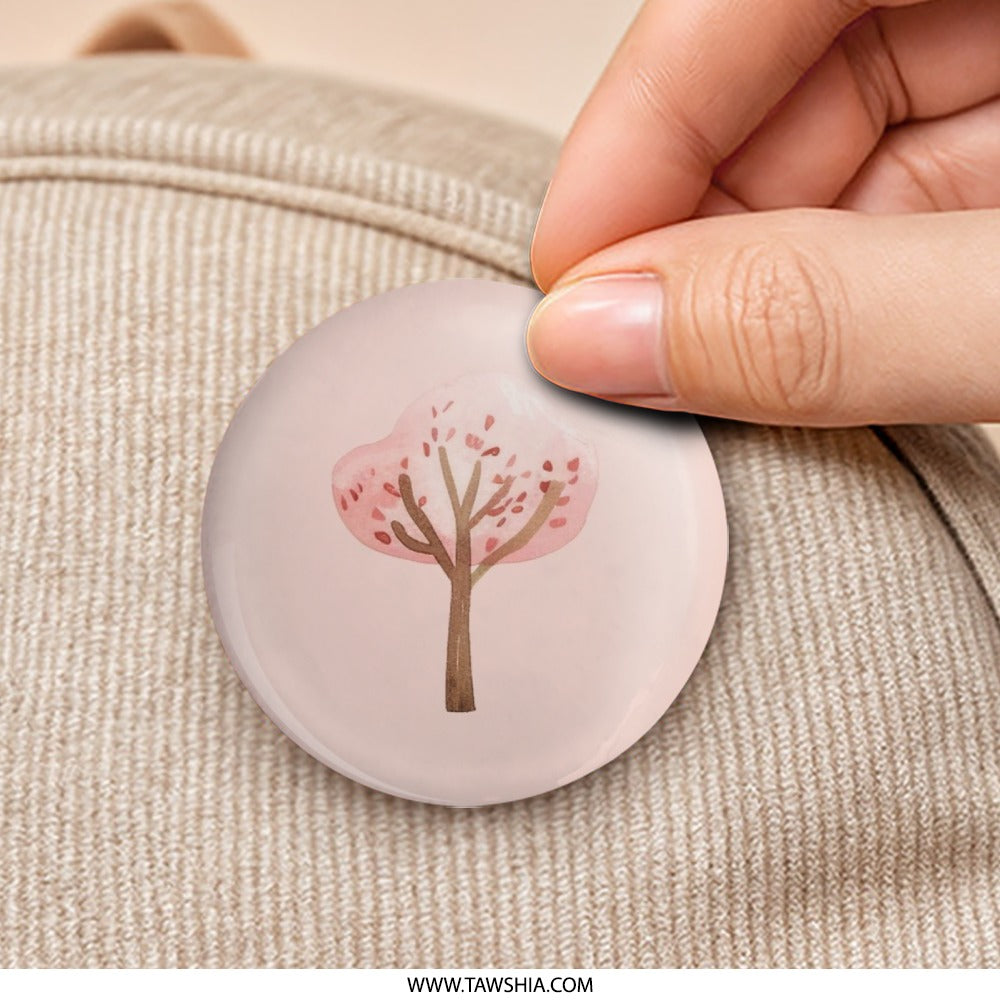 Pink Cherry Blossom Tree Pinback Button, Watercolor Art Style Badge, Cute Nature Gift, Accessories for Jackets, Bags - Tawshia