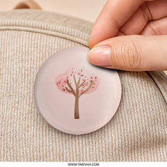 Pink Cherry Blossom Tree Pinback Button, Watercolor Art Style Badge, Cute Nature Gift, Accessories for Jackets, Bags - Tawshia