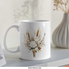 Floral Mug, Boho Chic Bouquet, Elegant Rose Design, Coffee Mug, Tea Cup, Gift for Her, Home Decor, Decorative Mug - Tawshia