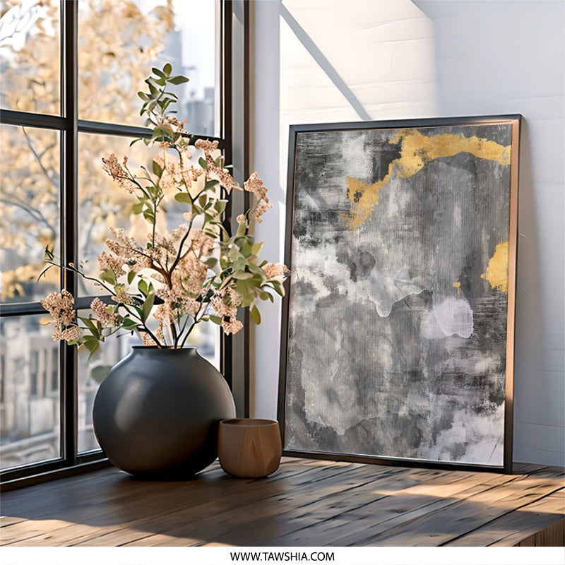 Abstract Wall Art, Gray and Gold Wall Decor, Modern Art Print, Home Decor, Contemporary Wall Art, Textured Art, Living Room Art - Tawshia