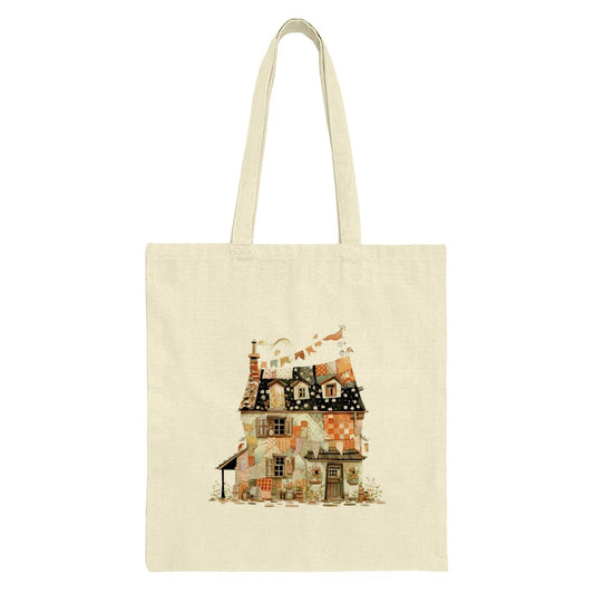 Quilted House Tote Bag, Whimsical Cottagecore Tote, Unique Architecture Bag, Colorful Home Art Tote, Quirky Tote Bag, Gift for Home Lover - Tawshia