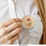 Apple Cupcake Pinback Button, Whimsical Dessert Badge, Cute Food Pin, Watercolor Illustration, Gift for Baker, Sweet Treat Accessory - Tawshia