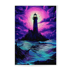 Lighthouse Photographic Print, Neon Sky Art Print, Ocean Wave Photo, Coastal Wall Art, Modern Home Decor, Unique Gift Idea - Tawshia