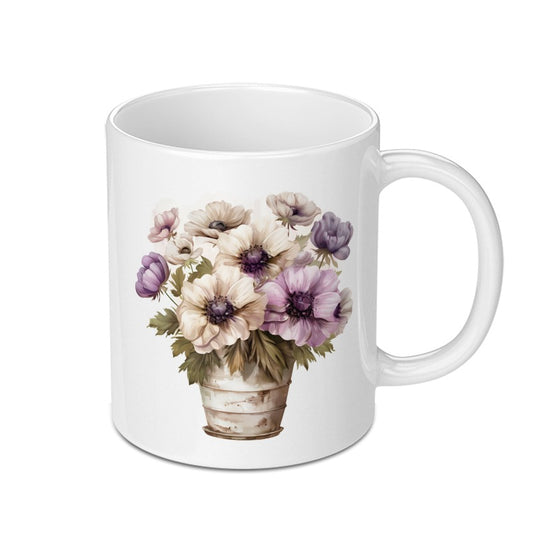 Floral Anemone Mug, Watercolor Flower Bouquet Cup, Unique Coffee Mug, Artistic Gift Mug, Flower Lover Gift, Cute Mug, Floral Mug Design - Tawshia