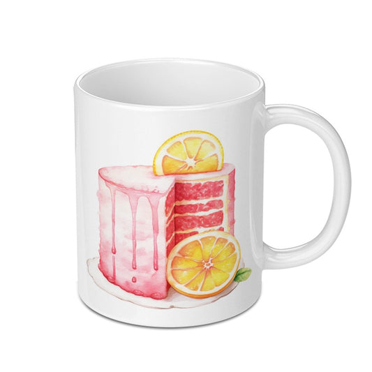 Cake Slice Mug, Pink Drip Cake, Lemon Fruit Mug, Dessert Lover Gift, Watercolor Art Mug, Coffee Mug, Tea Cup, Kitchen Decor - Tawshia