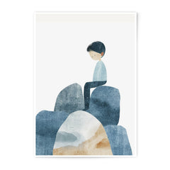 Boy on Rocks Photographic Print, Minimalist Art Print, Nursery Art, Childrens Room Decor, Boy Illustration, Modern Art, Wall Art Decor - Tawshia