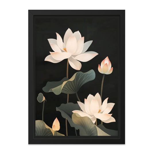 Lotus Wall Art, Floral Print, Botanical Decor, Minimalist Wall Decor, Elegant Flower Art, Black Background, Nature Inspired Art - Tawshia