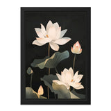 Lotus Wall Art, Floral Print, Botanical Decor, Minimalist Wall Decor, Elegant Flower Art, Black Background, Nature Inspired Art - Tawshia