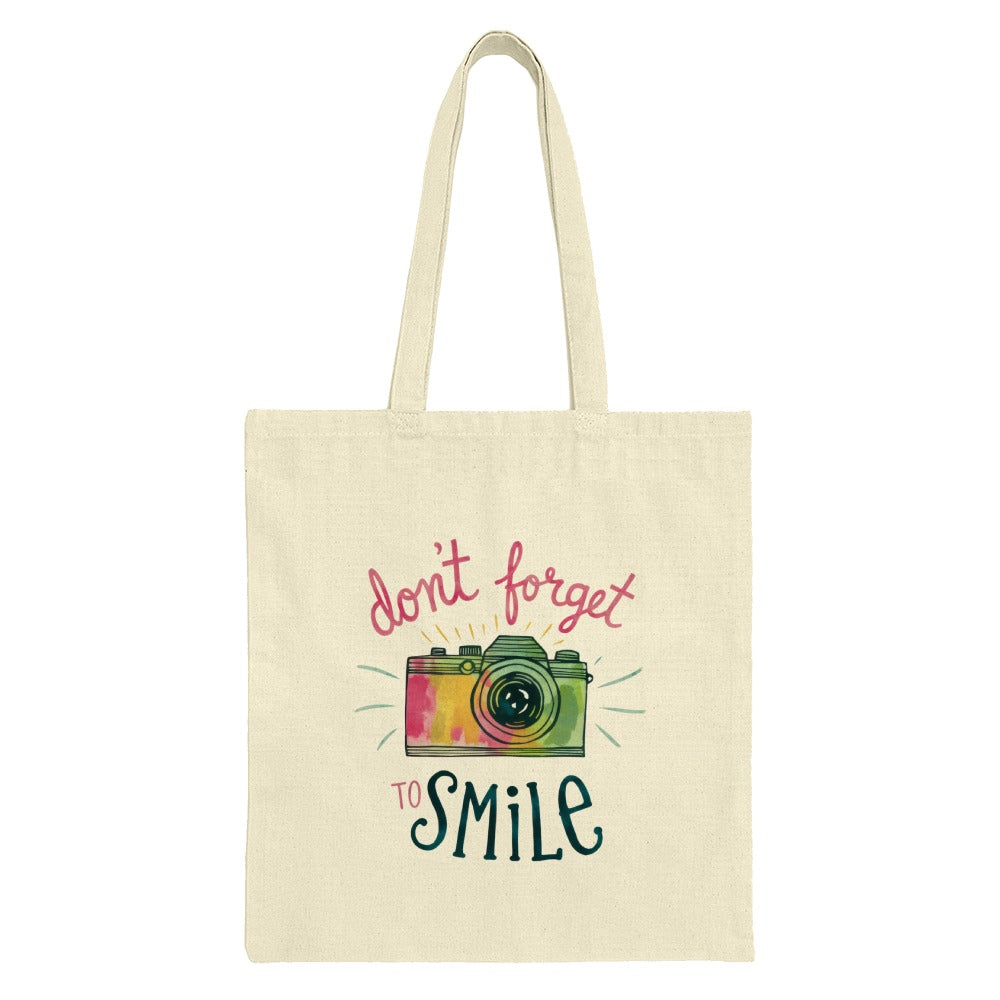 Camera Tote Bag, Don't Forget To Smile, Photography Gift, Everyday Tote, Colorful Tote, Photographer Tote Bag, Camera Design Tote Bag - Tawshia