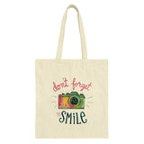 Camera Tote Bag, Don't Forget To Smile, Photography Gift, Everyday Tote, Colorful Tote, Photographer Tote Bag, Camera Design Tote Bag - Tawshia
