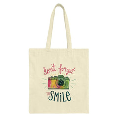 Camera Tote Bag, Don't Forget To Smile, Photography Gift, Everyday Tote, Colorful Tote, Photographer Tote Bag, Camera Design Tote Bag - Tawshia