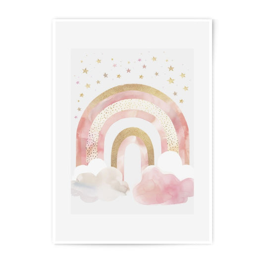 Pink and Gold Rainbow Photographic Print, Nursery Wall Art, Watercolor Rainbow Decor, Kids Room Decor, Celestial Art Print - Tawshia
