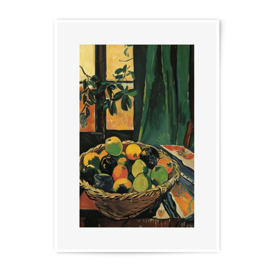Still Life Photographic Print, Fruit Basket Art, Vintage Home Decor, Kitchen Wall Art, Colorful Fruit Still Life, Window Still Life Print - Tawshia