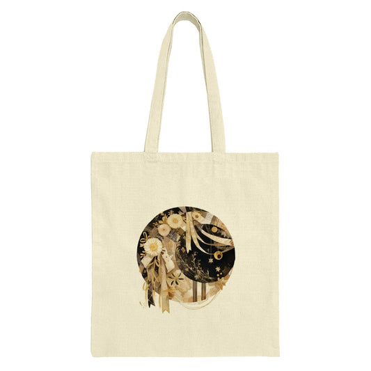 Floral Crescent Moon Tote Bag, Celestial Tote, Unique Art Tote, Stylish Everyday Bag, Floral Bag, Gift for Her - Tawshia