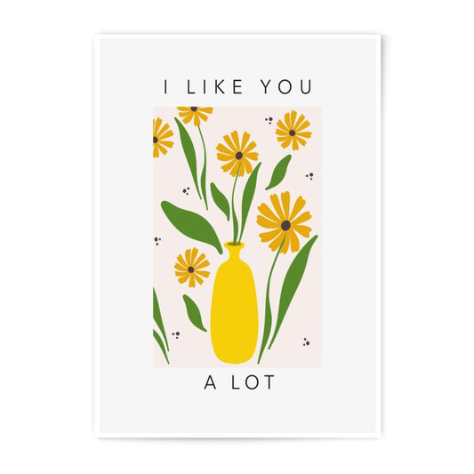 I Like You a Lot Photographic Print, Floral Art Print, Yellow Flowers, Vase Art, Cute Gift, Love Gift, Home Decor, Wall Art - Tawshia