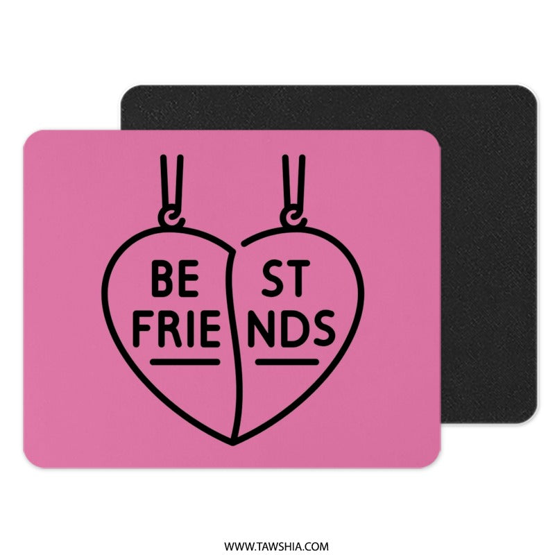 Best Friends Mouse Pad, Heart Necklace Mousepad, BFF Desk Decor, Cute Pink Mousepad, Matching Bestie Gift, Friendship Gift Mouse Pad - Tawshia