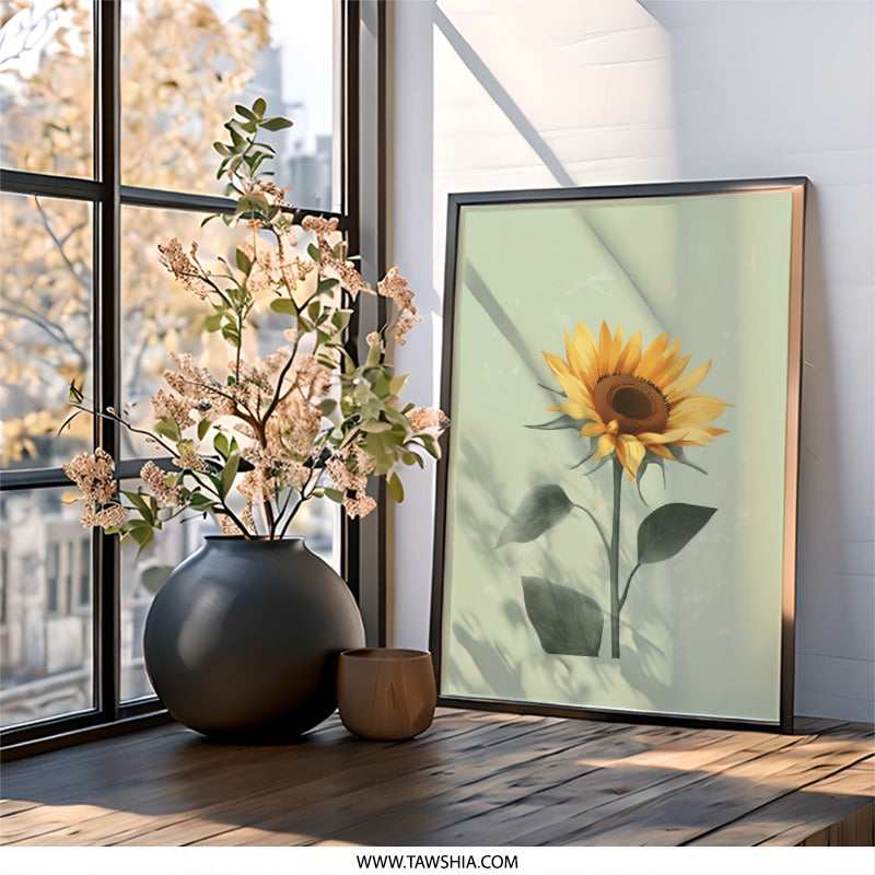 Sunflower Wall Art Print, Floral Wall Decor, Botanical Art Print, Modern Home Decor, Yellow Flower Art, Summer Wall Art, Framed Art - Tawshia