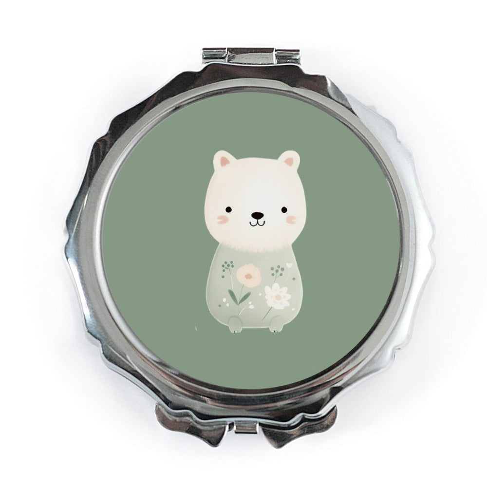Cute Bear Pocket Mirror, Floral Bear, Travel Mirror, Makeup Mirror, Cosmetic Mirror, Animal Lover Gift, Pocket Mirrors for Gifts, Cute - Tawshia