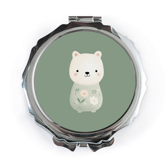 Cute Bear Pocket Mirror, Floral Bear, Travel Mirror, Makeup Mirror, Cosmetic Mirror, Animal Lover Gift, Pocket Mirrors for Gifts, Cute - Tawshia
