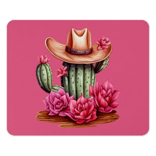 Cactus Mouse Pad, Cowboy Hat Decor, Floral Mousepad, Western Desk Accessories, Pink Cute Mouse Mat, Office Decor, Computer Accessories - Tawshia