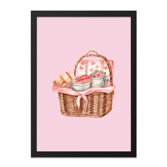 Picnic Basket Wall Art, Watercolor Painting, Food Illustration, Pink Aesthetic Print, Cute Kitchen Decor, Home Decor, Heart Design - Tawshia