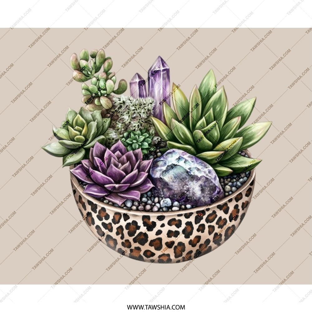 Succulent Mouse Pad, Leopard Print Bowl, Crystal Desk Accessory, Botanical Office Decor, Unique Mousepad, Succulent Lover Gift - Tawshia