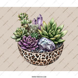 Succulent Mouse Pad, Leopard Print Bowl, Crystal Desk Accessory, Botanical Office Decor, Unique Mousepad, Succulent Lover Gift - Tawshia