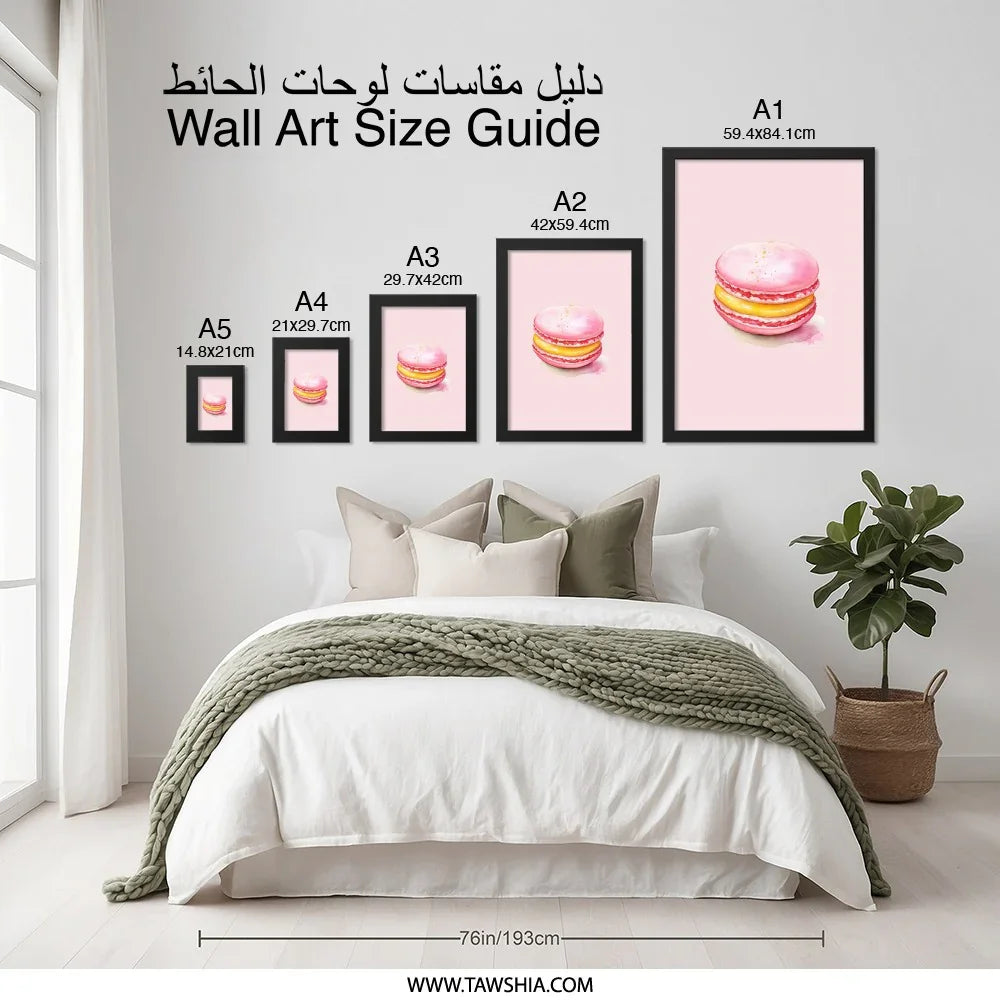 Macaron Wall Art, Pink Macaron Print, Watercolor Macaron, Cute Food Art, Kitchen Wall Decor, Sweet Treat Art, Dessert Wall Art - Tawshia