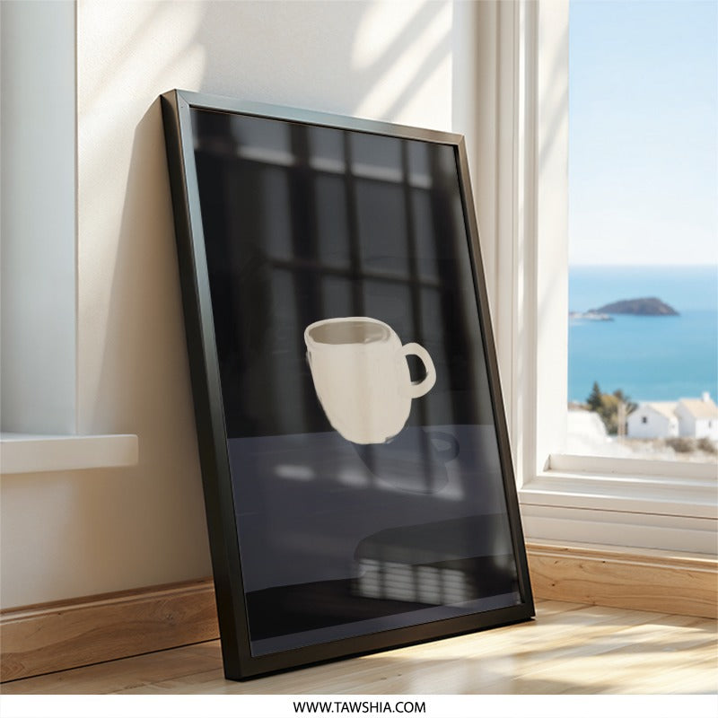 Coffee Cup Wall Art, Minimalist Art Print, Kitchen Decor, Coffee Lover Gift, Modern Wall Decor, Dark Background Wall Hanging - Tawshia