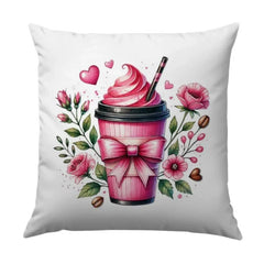 Pink Drink Pillow, Coffee Pillow, Floral Pillow, Hearts, Cute Pillow, Decorative Pillow, Home Decor, Gift For Her, Pillow Cover - Tawshia