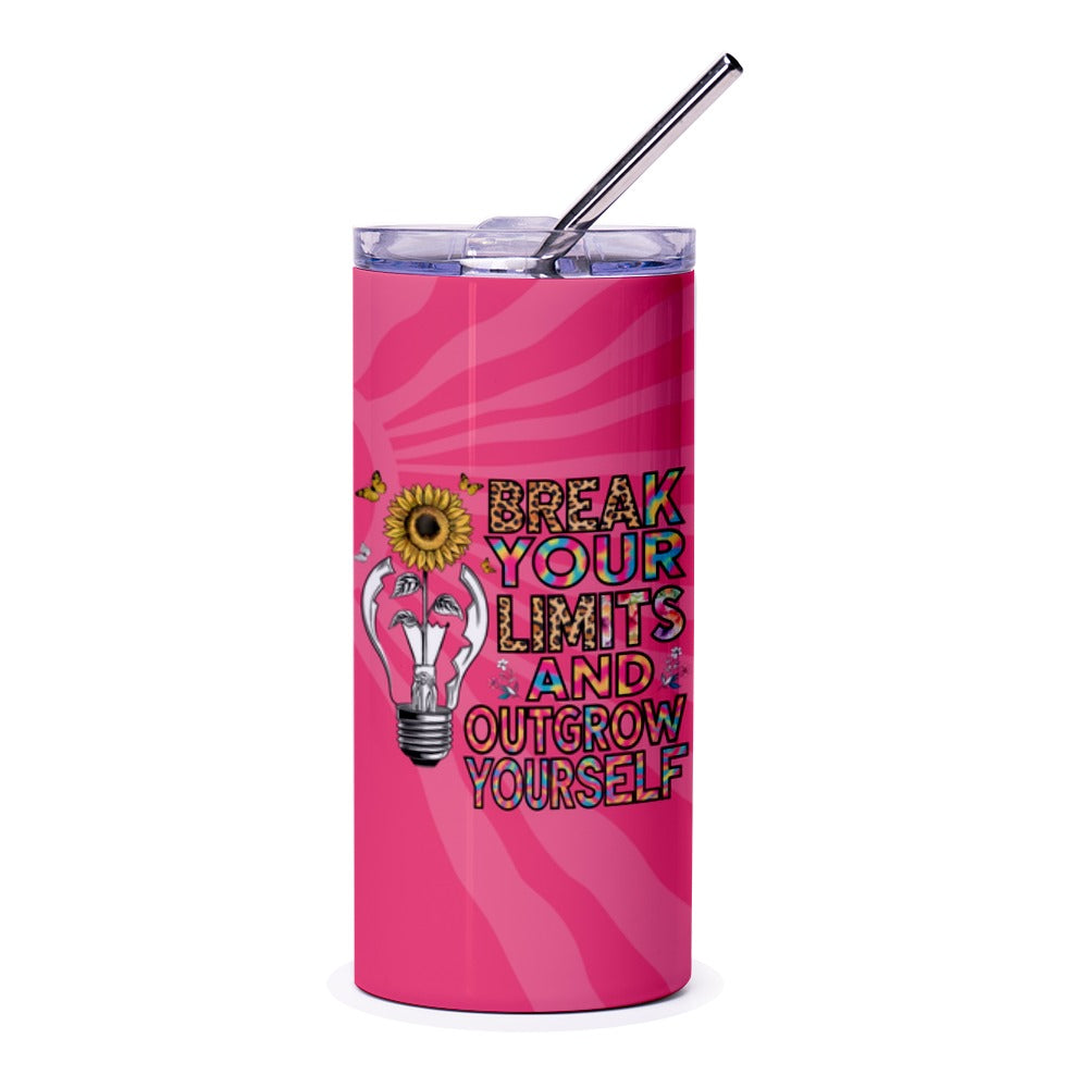 Inspirational Tumbler, Break Your Limits, Outgrow Yourself, Sunflower, Butterfly, Motivation, Pink Zebra, Drinkware, Gifts - Tawshia
