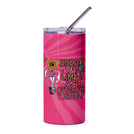 Inspirational Tumbler, Break Your Limits, Outgrow Yourself, Sunflower, Butterfly, Motivation, Pink Zebra, Drinkware, Gifts - Tawshia