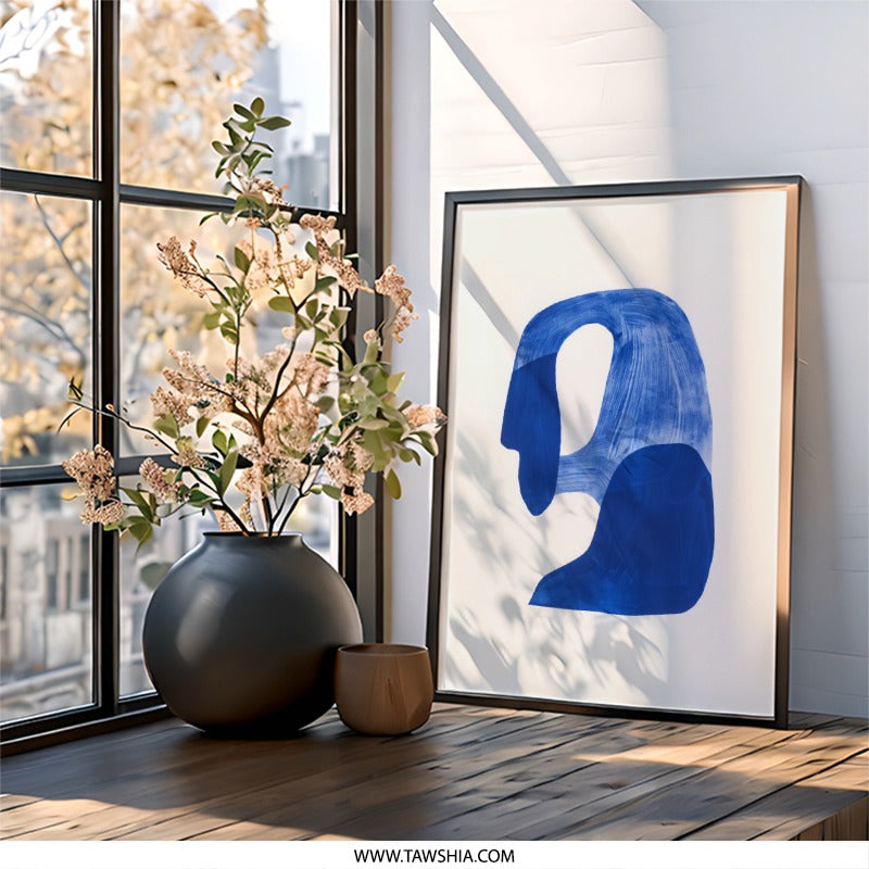 Abstract Blue Wall Art, Modern Art Print, Unique Home Decor, Indigo Art, Minimalist Art, Fluid Shape Art - Tawshia