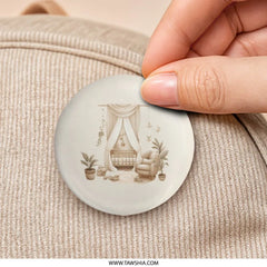 Baby Nursery Pinback Button, Boho Baby Room Decor, Baby Cot Illustration, Neutral Tones Room, Gift for New Parents, Cute Baby Button - Tawshia